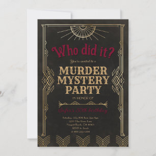 Invitación de cumpleaños para juego de misterio de
