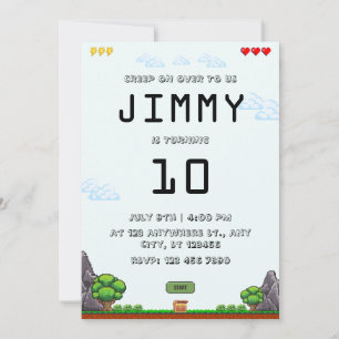 Invitación de cumpleaños para juego de píxeles