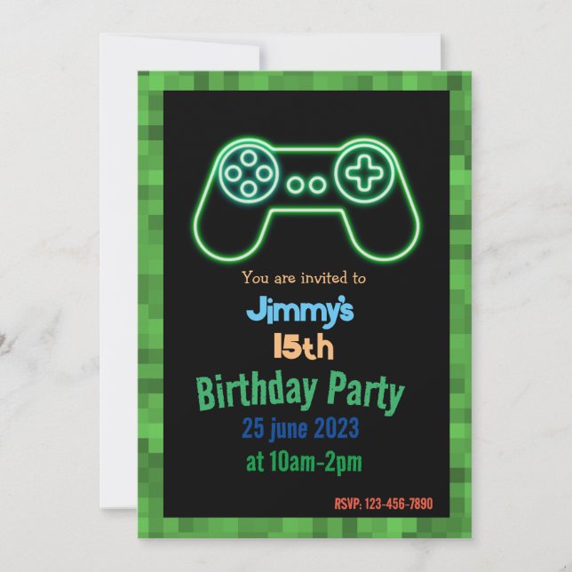 invitación de cumpleaños para juegos (Anverso)