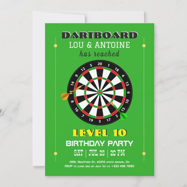 Invitación de cumpleaños para jugador de diana de  (Anverso)