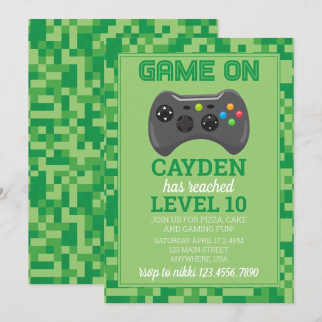 Invitación de cumpleaños para jugador de videojueg (Anverso / Reverso)