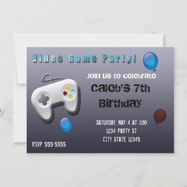 Invitación de cumpleaños para jugador de videojueg (Anverso)