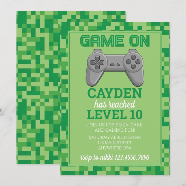 Invitación de cumpleaños para jugador de videojueg (Anverso / Reverso)