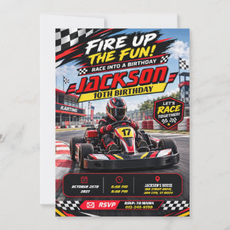 Invitación de cumpleaños para karting personalizad