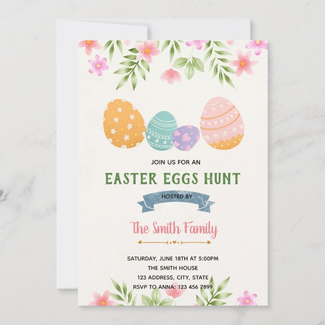 Invitación de cumpleaños para la caza de huevos de (Anverso)