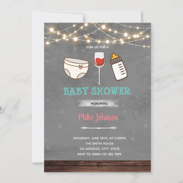 Invitación de cumpleaños para la ducha de bebé de  (Anverso)