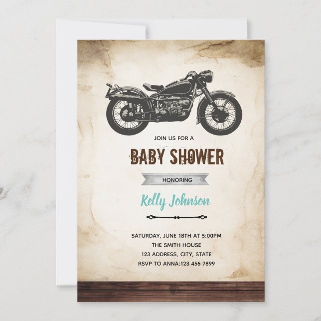 Invitación de cumpleaños para la ducha de moto de  (Anverso)