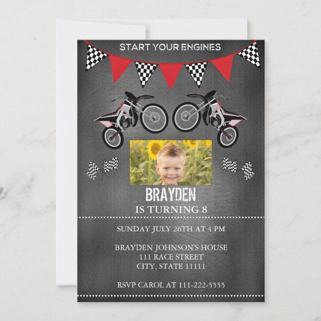 Invitación de cumpleaños para la foto de Chalkboar (Anverso)