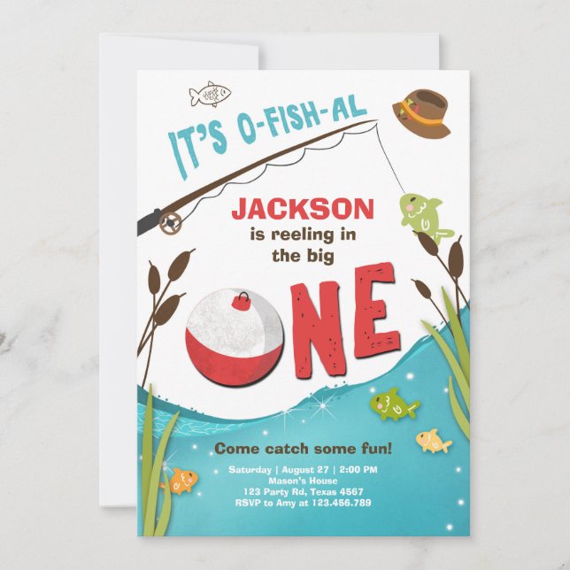 Invitación de cumpleaños para la pesca con peces a (Anverso)