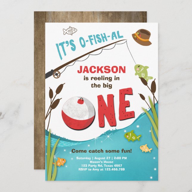 Invitación de cumpleaños para la pesca con peces a (Anverso / Reverso)
