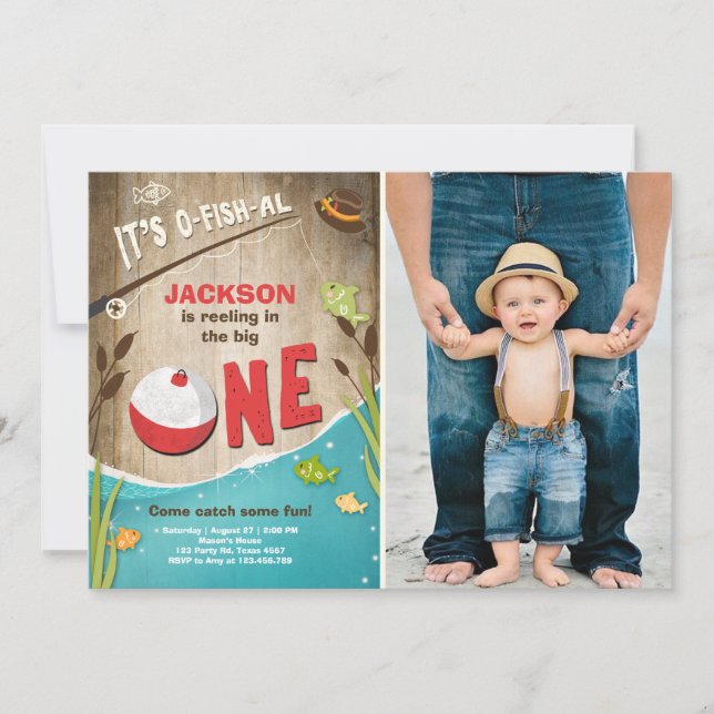 Invitación de cumpleaños para la pesca con peces a (Anverso)