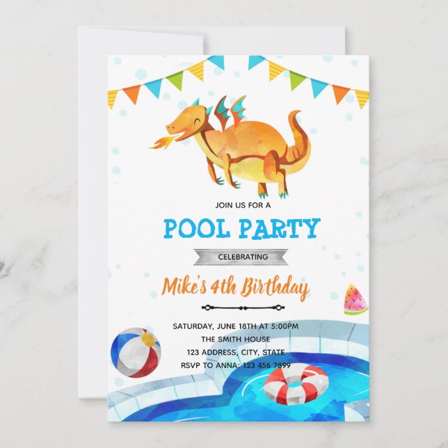 Invitación de cumpleaños para la piscina de la pla (Anverso)