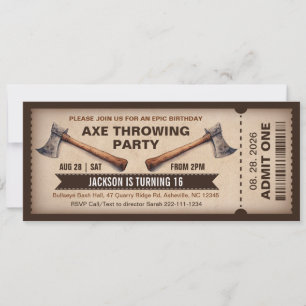 Invitación de cumpleaños para lanzamiento de hacha