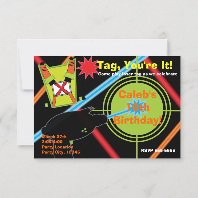Invitación de cumpleaños para Laser Tag (Anverso)