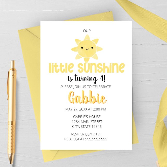 Invitación de cumpleaños para Little Sunshine Kid (Little Sunshine Birthday Invitation | Cute Sun Kids Birthday Party Invite | Yellow Sunshine Theme)