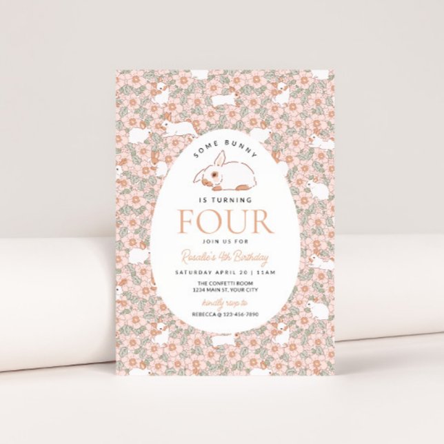 Invitación de cumpleaños para los Chicas conyugale (Easter Bunny Girls 4th Birthday Party Invite)