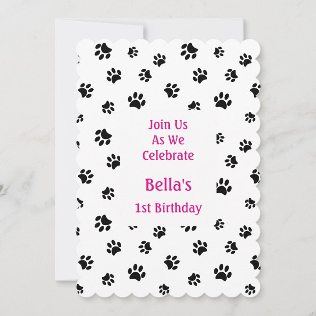 Invitación de cumpleaños para mascotas con huellas (Anverso)