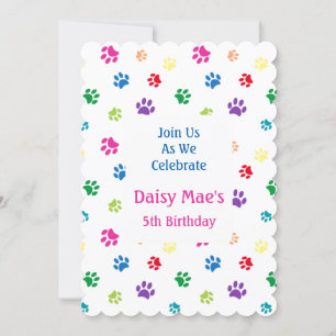 Invitación de cumpleaños para mascotas con huellas