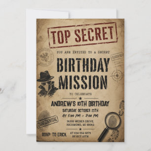 Invitación de cumpleaños para misión de espía pers