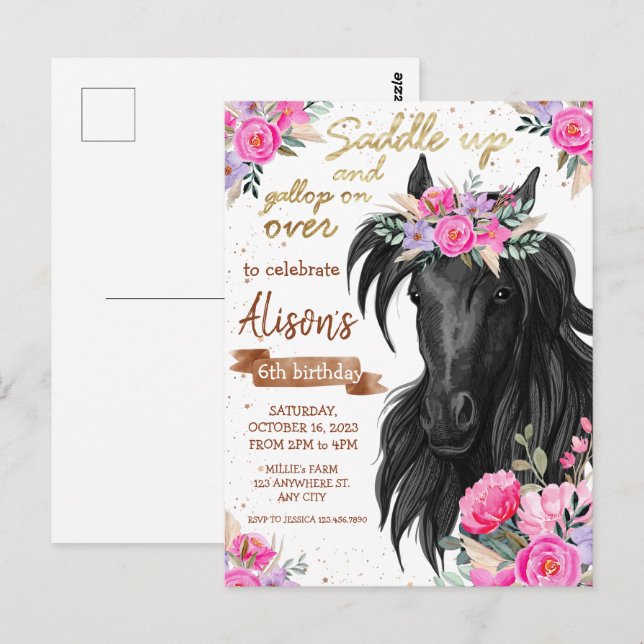 Invitación de cumpleaños para montar a caballo (Anverso / Reverso)