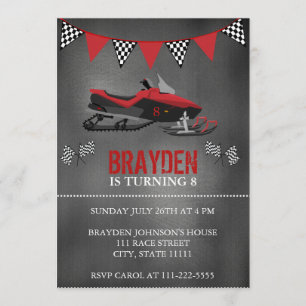 Invitación de cumpleaños para moto de nieve con pi