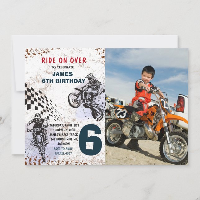 Invitación de cumpleaños para motocicletas Dirt Bi (Anverso)