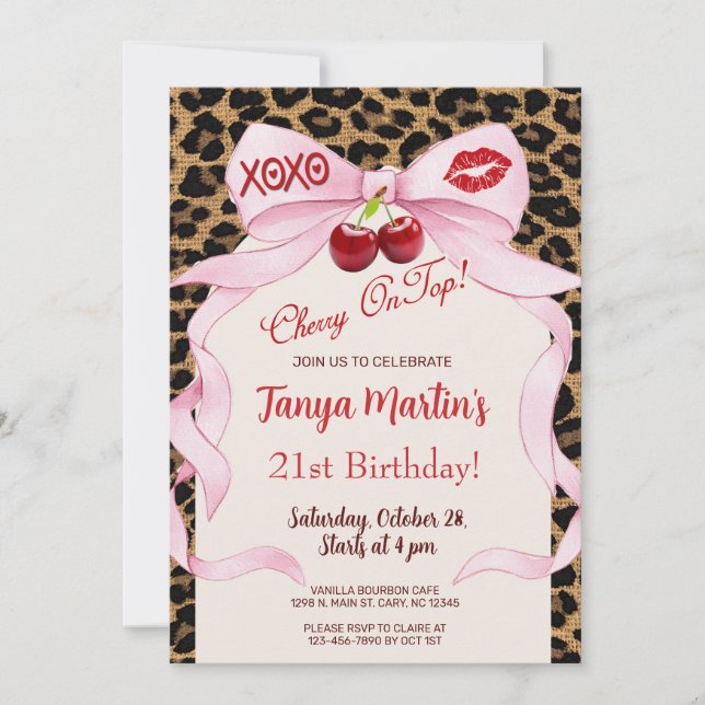 Invitación de cumpleaños para mujer adulta Cherry  (Anverso)