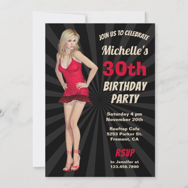 Invitación de cumpleaños para mujer rubia sexy y c (Anverso)