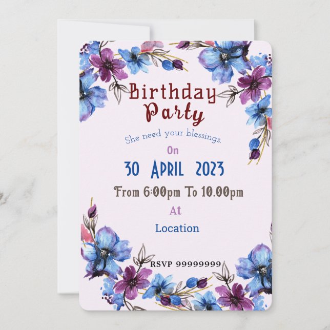 invitación de cumpleaños para mujeres (Anverso)