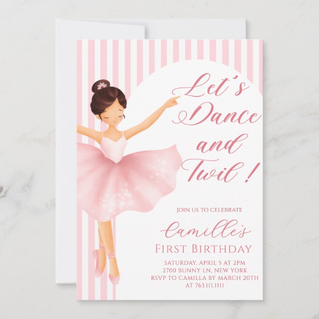 Invitación de cumpleaños para niña bailarina de ba (Anverso)