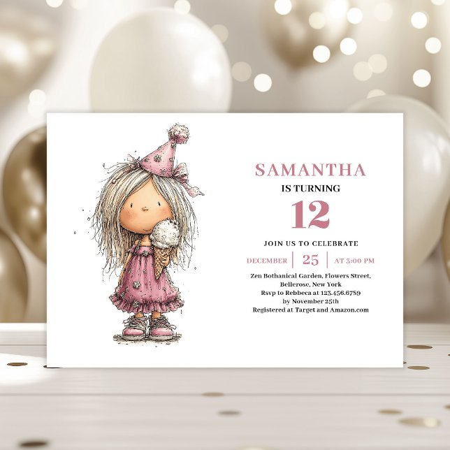 Invitación de cumpleaños para niña caprichosa rosa (Whimsical Girl Birthday Invitation Dusty Pink Fun
)