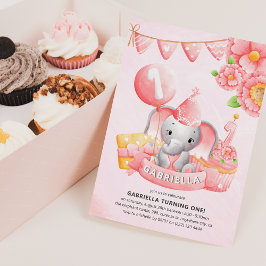 Invitación de cumpleaños para niña con elefante li