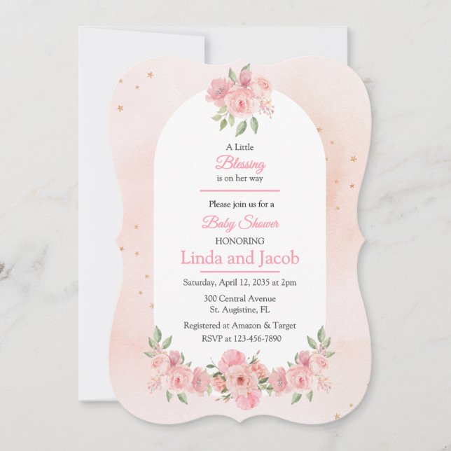 Invitación de Cumpleaños para Niña con Flores de R (Anverso)