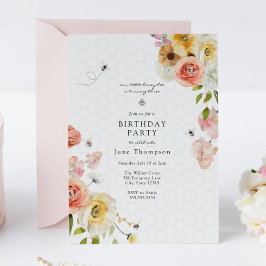 Invitación de cumpleaños para niña con flores y ab