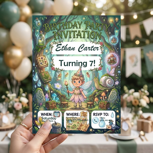 Invitación de cumpleaños para niña con jardín de h (Unique Girl Fairy Garden Birthday Party Invitation Editable Birthday Invitation)