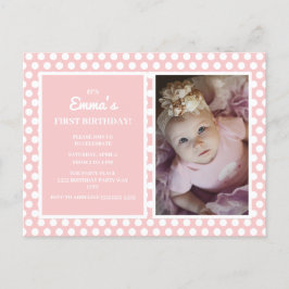 Invitación de cumpleaños para niña con lunares ros