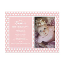 Invitación de cumpleaños para niña con lunares ros