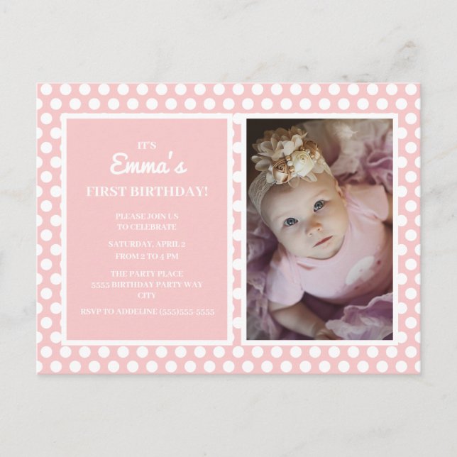 Invitación de cumpleaños para niña con lunares ros (Anverso)