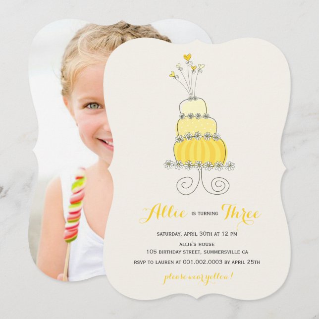 Invitación de cumpleaños para niña con pastel amar (Anverso / Reverso)