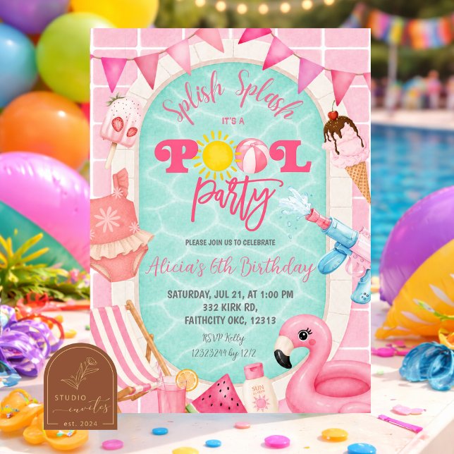Invitación de cumpleaños para niña con piscina ros (Subido por el creador)