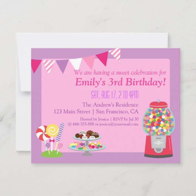 Invitación de cumpleaños para niña con tema de dul (Anverso)