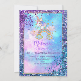 Invitación de cumpleaños para niña con unicornios