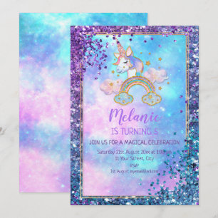 Invitación de cumpleaños para niña con unicornios