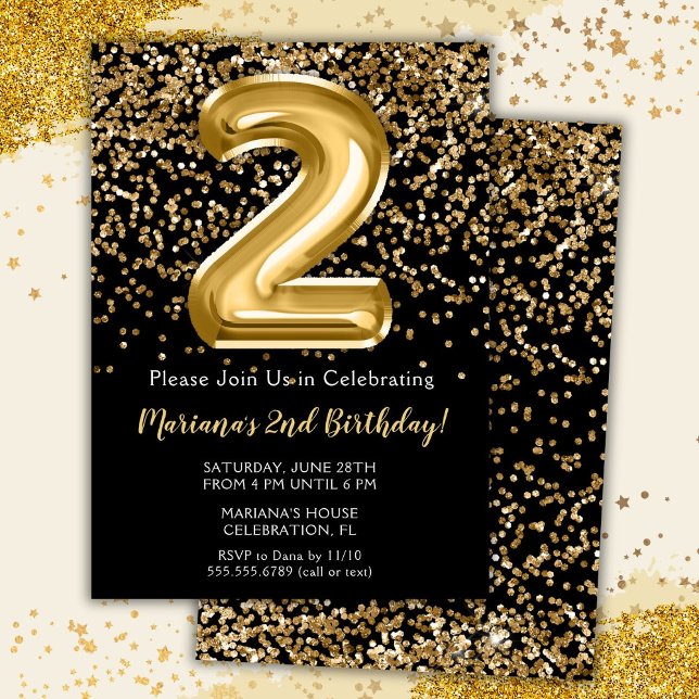 Invitación de cumpleaños para niña de 2 años Black (Subido por el creador)