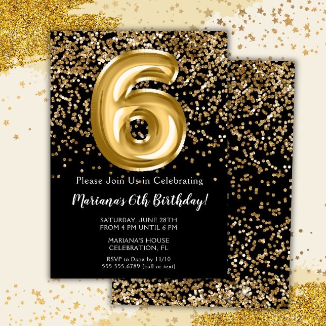 Invitación de cumpleaños para niña de 6 años Black (Subido por el creador)