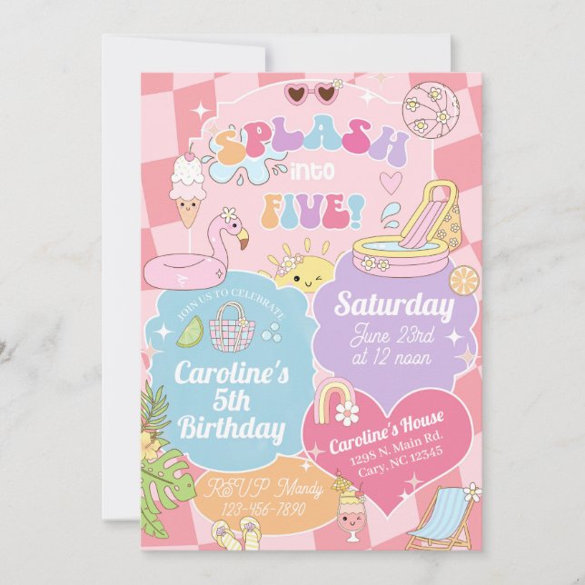 Invitación de cumpleaños para niña de cinco años p (Anverso)