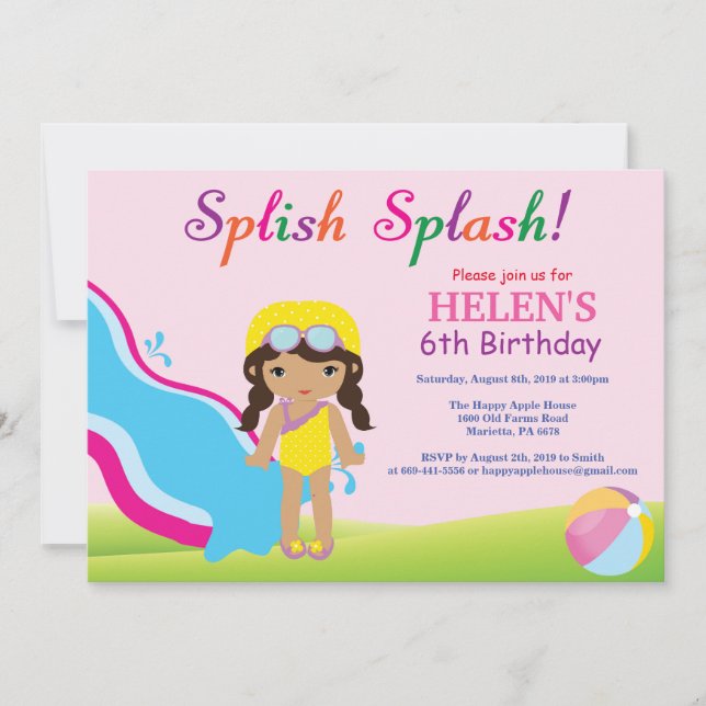 Invitación de cumpleaños para niña de fiesta en pi (Anverso)