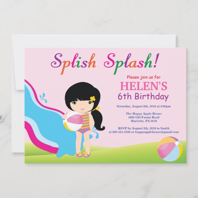 Invitación de cumpleaños para niña de fiesta en pi (Anverso)