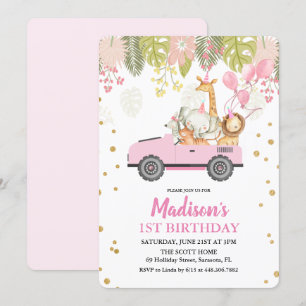 Invitación de cumpleaños para niña de safari en la