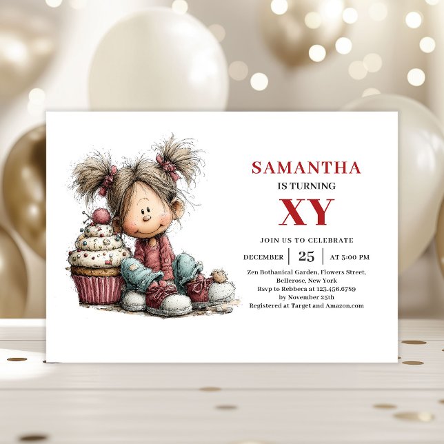 Invitación de cumpleaños para niña divertida y ext (Whimsy Funky Girl Birthday invitation)